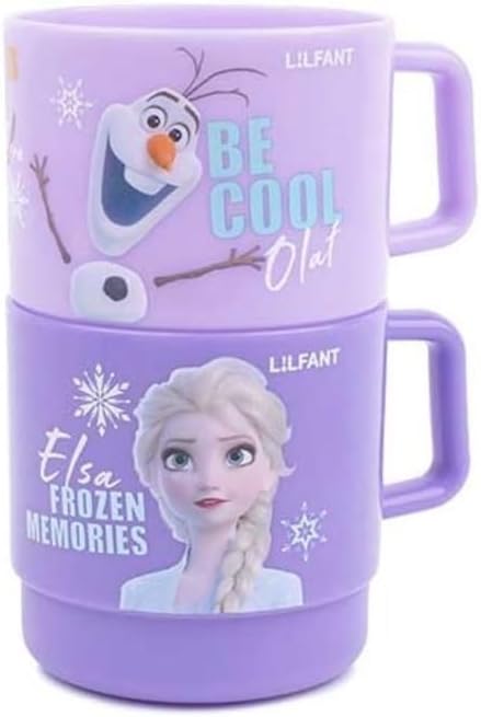 Lilfant Set of 2, Frozen Elsa Princess Mug, Plastic Cup with Handle, 250ml, Purple - Image 5