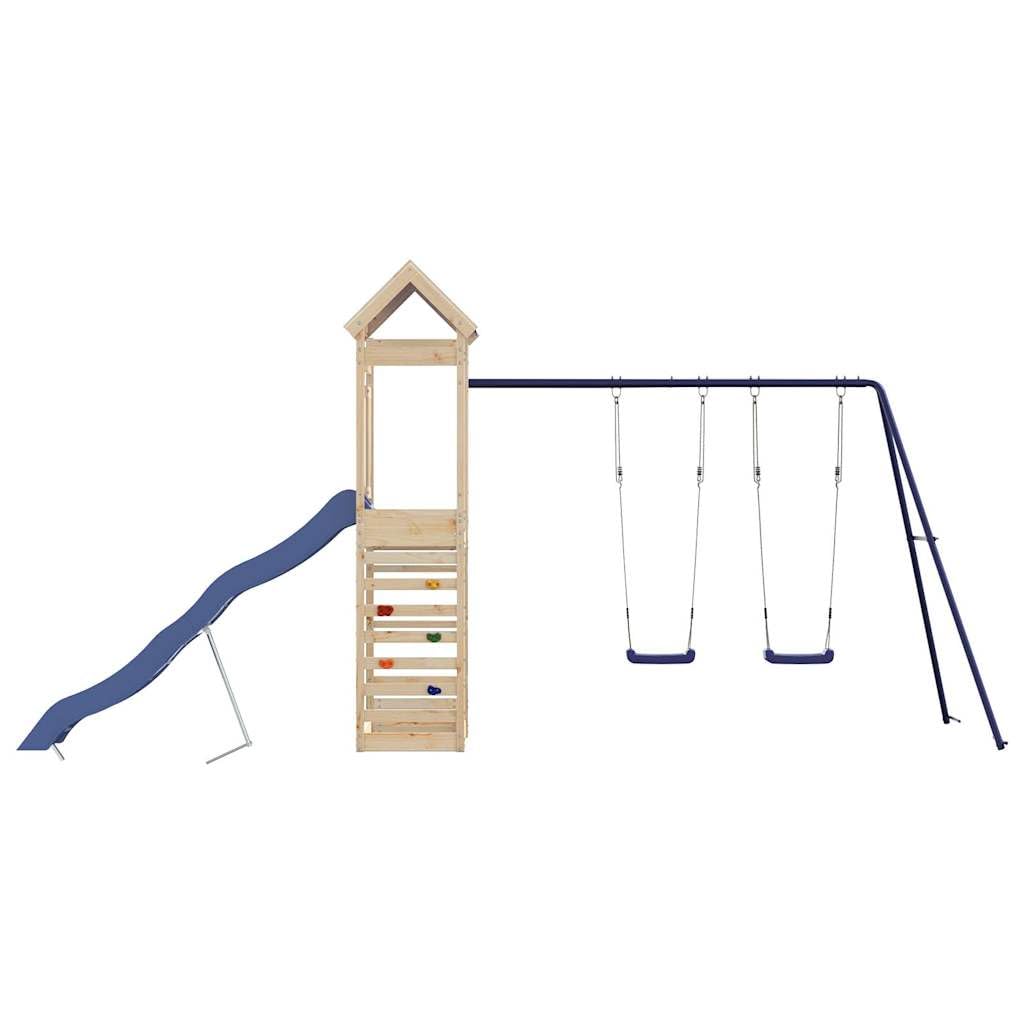 Torre da gioco in legno di pino massiccio con scivolo ondulato, doppia altalena, sabbiera e tetto a nuvola, piattaforma da 118 cm, giocattolo da giardino per giardino, cortile e terrazza