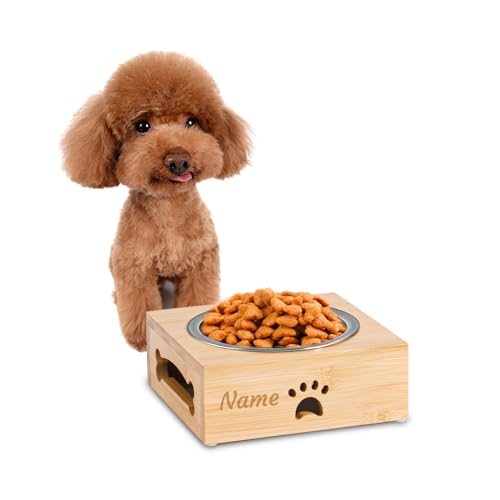 CGFN Ciotole per Cani Personalizzate Ciotola per Gatti/Cani con nome, Stazione di Alimentazione per Cani con base in bambù - Nome e Testo Personalizzabili (1 ciotola)