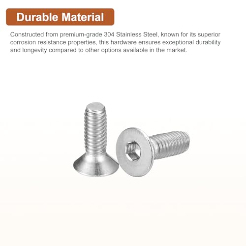 Image of DTGN M4-0.7 x 12mm Flat Head Socket Cap Screws, 100 Pack 304 Stainless Steel Hex Socket Flat Head Screws, Full Thread, Countersunk Bolts