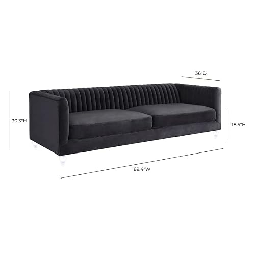 Tov Furniture The Aviator Collection Modern Velvet Upholstered Living Room Sofa With Lucite Legs, Grey #TOP2