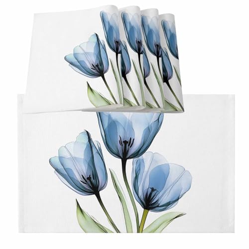 Blue Tulip Placemats Set of 8 Transparent Flowers Minimalist Modern