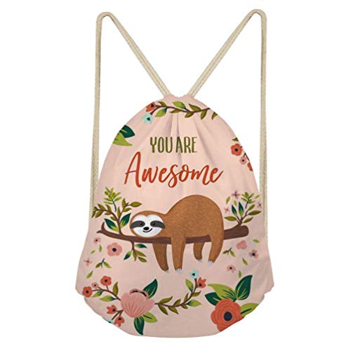 Nopersonality Animal Sloth You Are Awesome Drawstring Bag String Backpack Girls PE Bags Cinch Nap Sack Tote Pouch for Picnic Gym Sport Beach Travel Storage