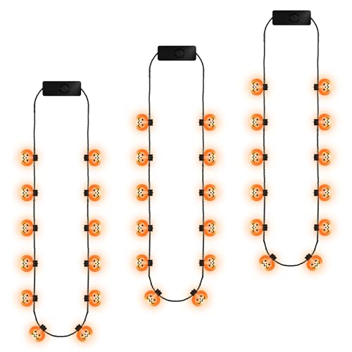 EOBOH Halloween Necklace Accessories 3PCS 12 Bulbs Pumpkins Light up Halloween Necklaces Bulk Party Favors Necklaces with Pumpkins Glow Necklace for Trick or Treat Party Supplies