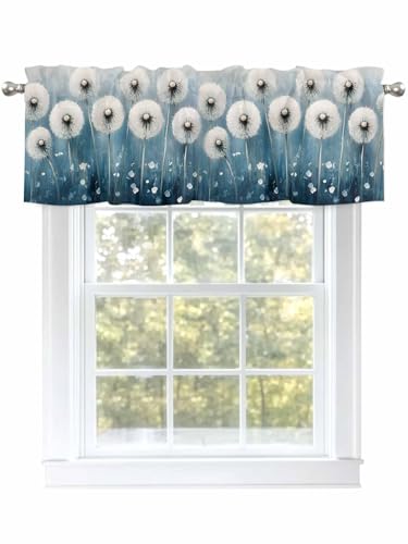 Dexnympq カフェカーテン 小窓用 タンポポ 油絵 レトロ調 イラスト カーテン おしゃれ 遮像 UVカット 遮熱 目隠し透けにくい ロッドポケット式 洗える キッチン 浴室 トレイ 子供部屋 喫茶店 洗面所 店舗飾り 軽量 1枚入り ?丈36 cm