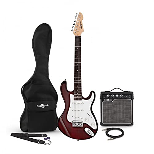 Guitare électrique 3/4 LA par Gear4music Rouge avec ampli 10 W et housse - Les Beatles, Paul McCartney, John Lennon, RIngo Starr, George Harrison Guitare électrique 3/4 LA par Gear4music Rouge avec ampli 10 W et housse
