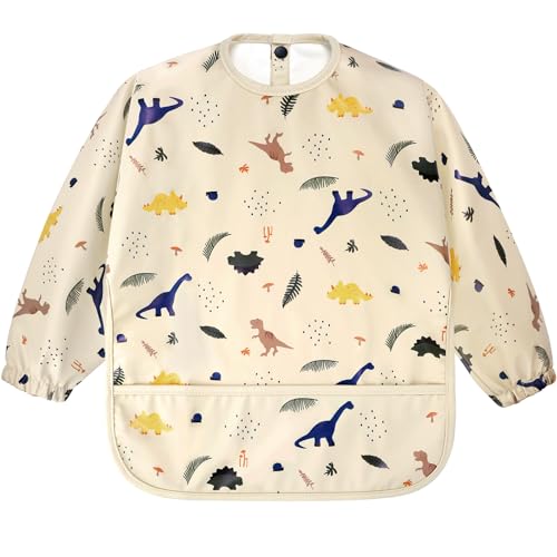 Image of Accmor Long Sleeve Baby Bib, Full Sleeve Bib, Baby Toddler Waterproof Sleeved Bibs Smock, Machine Washable