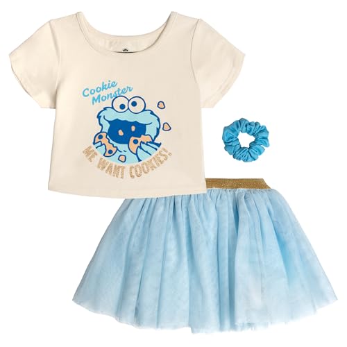 Image of Sesame Street 3pc T-Shirt, Skirt & Scrunchie Set Infant to Little Kid Sizes (12 Months - 7-8)