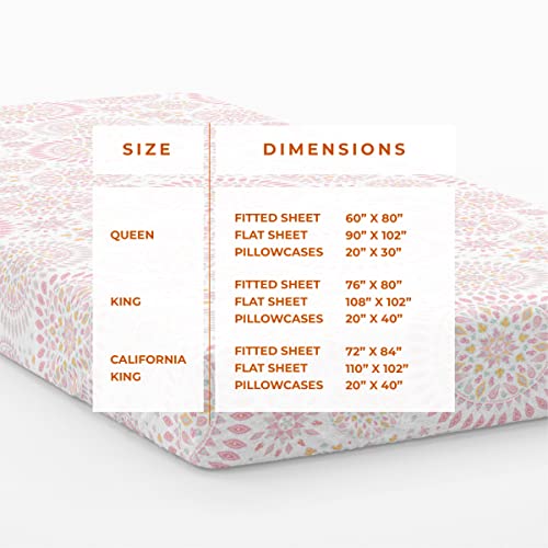 Bohemian 4 Piece Bed Sheet Set 600 Thread Count 100% Egyptian Cotton Fitted Sheet 15 Inch Deep Pocket, Flat Sheet & 2 Pillowcases - Printed Paradise Geometric Hippie Bedding (Mandala, Queen) #TOP1