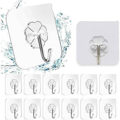 NANDKUVAR 12 Pcs Self Adhesive Wall Hooks, Heavy Duty Sticky Hooks for Hanging, Waterproof Transparent Adhesive Hooks for Wall, Wall Hangers for Hanging Kitchen Bathroom (Wall 12 Hook) (B09NRKYB87) Amazon Price History, Amazon Price Tracker