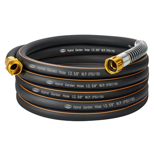 VUNDARA 5/8 in. &times; 20 ft. Flexible Hybrid Rubber Garden Hose, High Flow 5/8' I.D. No Memory Durable...