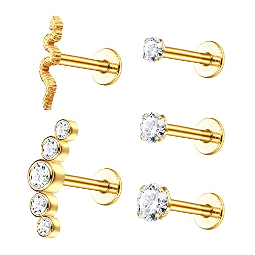 JeryWe 16G G23 Titanium Knorpel Tragus Ohrringe für Damen Männer Chirurgenstahl Tragus Piercing Vorwärts Lippenpiercing Labret Stecker Cz Schlange Lippenringe Cartilage Ohrstecker Hypoallergen2