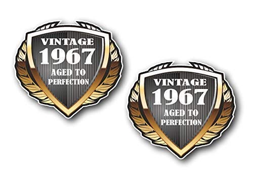 Sticar-it Ltd 2pcs of 1967 Year Dated Shield Classic Retro Vinyl Car Motorcycle Helmet Cafe Racer Sticker Decal Badge each 55x50mm approx.