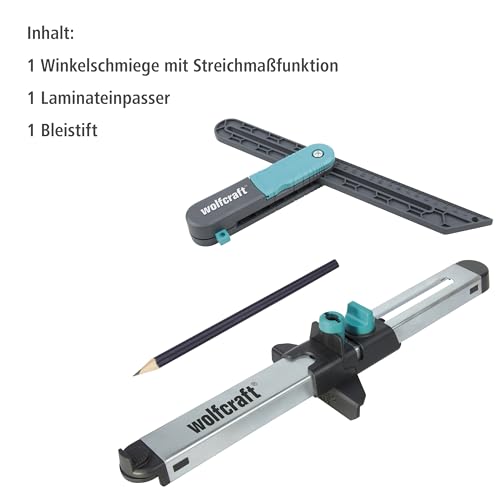 wolfcraft Projekt-Set „Winkel übertragen und Laminat einpassen“ I 8660000 I 2 praktische Helfer für passgenaues Verlegen von Vinyl und Laminat