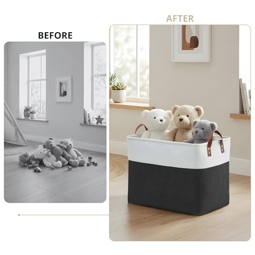 Image of DECOMOMO Storage Baskets | Large Storage Bins Fabric Baskets for Organizing Laundry Nursery Toys Cloth Linen Closet Organizers with Handles (Black & White, XXL - 3 Pack)