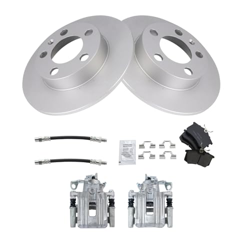 Image of TRQ Rear Brake Pad and Rotor Set Ceramic G Coated Rotors Calipers Compatible with 1999 Volkswagen Jetta