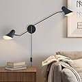 Afirstcght Modern 2-Lights Swing Arm Wall Sconces Black Plug in Wall Light 180° Rotatable Wall Mount Lamp with ON/Off Cord for Bedroom, Living Room, E26 Base