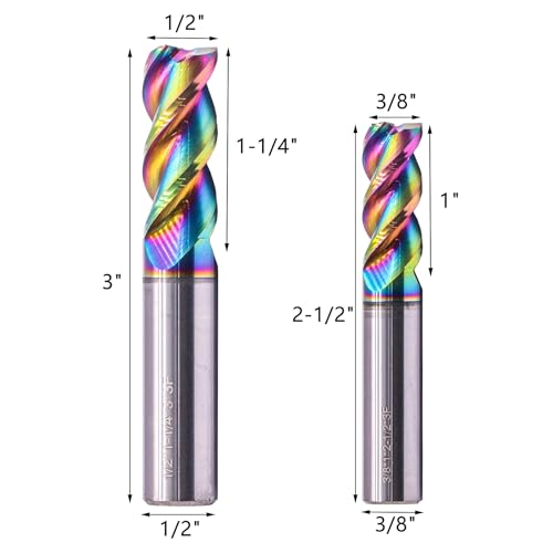 Image of 6Pcs 3 Flute 1 /8 inch-1 /2 inch Solid Carbide End Mill Set for Aluminum, DLC Coated | 1 /8 inch, 3 /16 inch, 1 /4 inch, 5 /16 inch, 3 /8 inch, 1 /2 inch, 45 Degree Helix, End Mill Bit Set, for Milling Aluminum and Copper