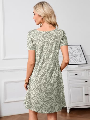 Image of Heymoments Summer Dresses for Women Short Sleeve V Neck Swing Sundress Casual A-Line Flowy Dress with Pockets S-2XL