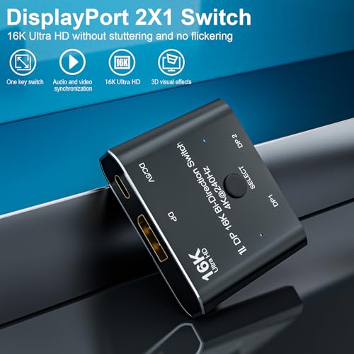 CABLEDECONN DisplayPort 8K 10K 16K DP Switch Bi-Direction 8K@120Hz 4K@240Hz Splitter Video Converter for Multiple Source and displays