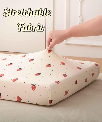 Image of SDY Jersey Strawberry Crib Sheets for Baby Girls,52 inchx28 inchx8, 2 Pack,Pink Cute Kawaii Standard Oval /Retangle Fitted Crib Sheets for Toddler,Super Soft Breathable