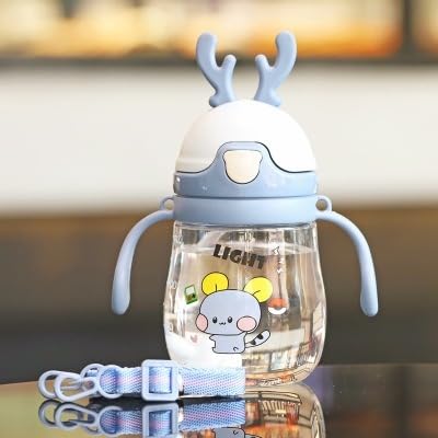 Magic Pebbles Cute Cartoon Water Bottle with Straw for Kids Drinking Cup, Leak Proof, BPA Free, Food Grade, 360 ML (Blue)-image-32
