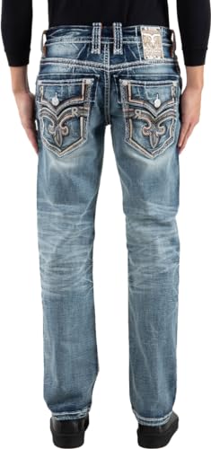 Rock Revival - Mens Brycen RP3785J Straight Jeans, Color Med Blu, Size: 40W x 34L3