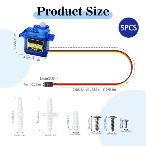 Miniatura 2 de 5 X Micro Servomotores 9g Compatibles Con Sg90 Para Aplicaciones De Robotica, Aviones Rc Y Helicópteros - Ideal Para Proyectos De Electrónica Y Arduino, Microaservomotores De Alto Rendimiento