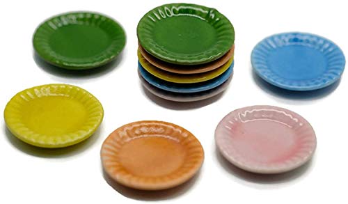 1shopforyou 10 Mix Colorful Mini Ceramic Plate Dish Bowl Decorative Accents – Small Display Pieces for Home Décor & Craft Styling