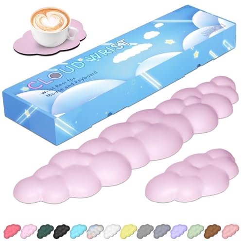 Image of JIKIOU Upgrade Leather Cloud Wrist Rest for Keyboard and Mouse & Cup Pad | Wish Gift-Cute Cloud Shape, Comfortable and don't Irritate to Skin, Non-Slip PU Base,Soft Memory Foam filled for Pain Relief