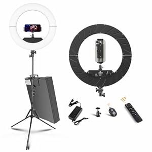 Ring Light Kit:18″/45cm Outer 55W6700k Dimmable LED Light, Tripod Stand, Remote Controller,Box for Camera,Smartphone,YouTube,TikTok,Self-Portrait Shooting,CRI90,Black