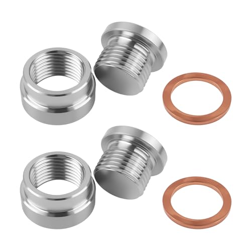 2PCS M18x1.5 Sensor Bung 304 Stainless Steel Sensor Bung & Plug Kit with 2 Copper Spacer & Inner Hex Head Step Thread Car Accessories for Motorcycle Car Truck Exhaust Systems