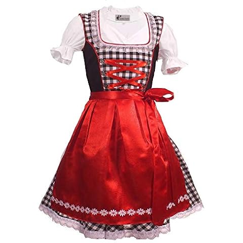 Trachtenkleid 3tlg. Kinder Dirndl Mädchen Kleid Gr. 92,104,116,128,140,146,152, Schwarz Weis Kariert, 128 Cover