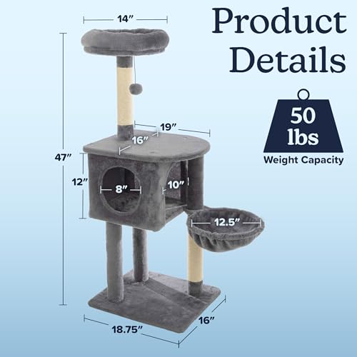 Torre para Gatos de 47 pulgadas con Hamaca y Rascadores miniatura 2