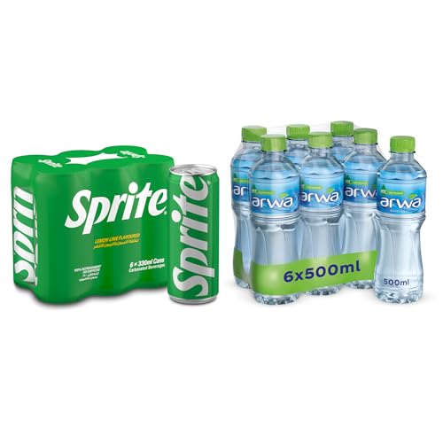 Sprite Soft Drink In Can, 330 Ml (Pack Of 6) + Arwa Drinking Water, 500 Ml (Pack Of 6)