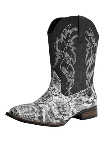 Image of Python Manning Men's Boots Cowboy for Men Classic Pointed Toe Western Pull Up Snakeskin Embroidered Mid-Calf Boots