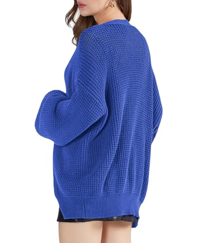 Image of QUALFORT Women's Oversized 100% Cotton Cardigan Sweater | Long Sleeve V Neck Button Down Open Front Knit Outerwear