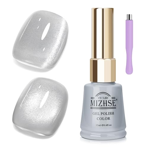 MIZHSE Cat Eye UV Gel, Silber Cateye Nagellack, Glitzer Cat Eye Gel mit Magnet, Magnetischer Gels Nail Polish, UV Gellack für Nagel DIY Art, Silber, 12ML MIZHSE Cat Eye UV Gel, Silber Cateye Nagellack, Glitzer Cat Eye Gel mit Magnet, Magnetischer Gels Nail Polish, UV Gellack für Nagel DIY Art, Silber, 12ML