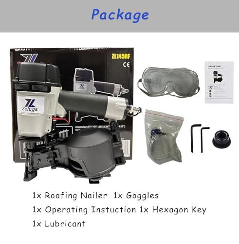image for Zeluga 28-145 Pneumatic 15 Degree Coil Roofing Nailer with 120 PCS Loa