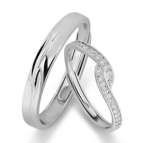 Meissa Alianzas Anillos de Compromiso Boda para Mujeres y Hombres, Juego de 2 Anillos de Pareja en Plata Esterlina, Joyería de Aniversario, Juego de Dos Anillos