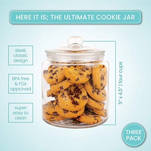 Set of 3 Glass Jar with Lid 1 Liter | Airtight Glass Storage Container for Food, Pasta, Coffee, Candy, Dog Treats, Snacks | Glass Organization Canisters for Home & Kitchen | 34 Ounces - Thumbnail 3