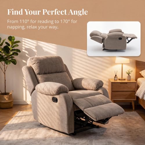 Image of Manual Single Lounge Recliner Chair with Adjustable Backrest, Khaki