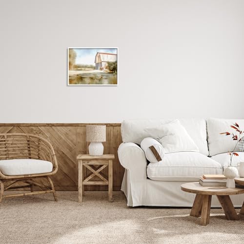 Image of Stupell Industries Barn in Rural Farmland Framed Giclee Art by Amy Hall | Stupell Industries | White, 20 x 16 Inches, Easy to Hang and Sturdy, Made in USA, by Amy Hall