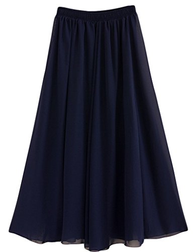 Donna Pieghettato Retro Maxi Gonna Lunga Elastica Solida Colore Gonna