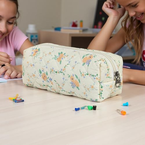 Image of Carry bloom Pencil Pouch Cute Pencil Case for Girls Aesthetic Pencil Bag with Zipper Pen Cases School Supplies Makeup Bag (8 flower orange)