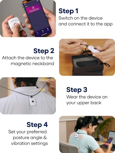 Image of FOVERA Smart Posture Corrector Trainer & Tracker for Men & Women - Posture Training Device with App Support, Slouch Alert Vibration, Progress Tracking, Silicone Neck Belt with Magnetic Lock