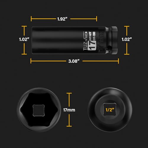 Image of 1 /2 Inch Drive 17mm Deep Metric Impact Socket,CR-MO,6 Point Radius Corner Design,Square Chamfered Opening,Axle Nut Impact Grade Socket for Easy Removal