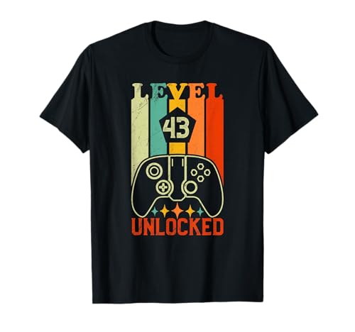 Retro Gamer Level 43 Unlocked 43th Birthday Maglietta