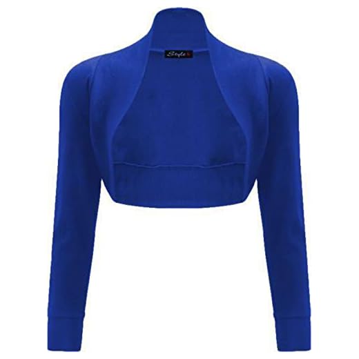 Funky Fashion Bolero de Manga Larga para Mujer, 100% algodón Acanalado, Parte Superior 8-14 Rojo Azul Real (36-38)