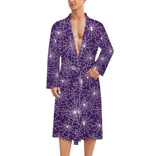 Peignoir de bain pour homme - Motif toile d'araignée violette - Léger - Kimono de douche, Style-9, Medium